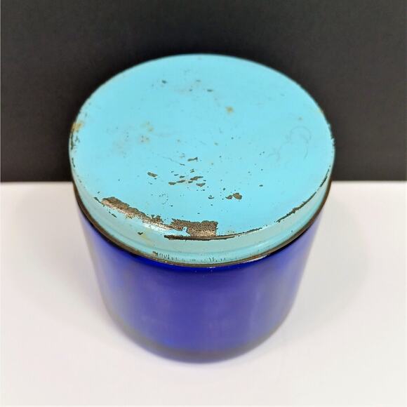 Vintage Noxzema Medicated Skin Cream Cobalt Blue Jar #3 no label light blue lid - Picture 2 of 4